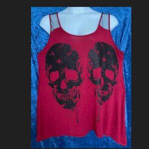 Hot Topic Red V-neck Asymmetrical long tank w/Black Glitter Skulls - Plus Size 3
